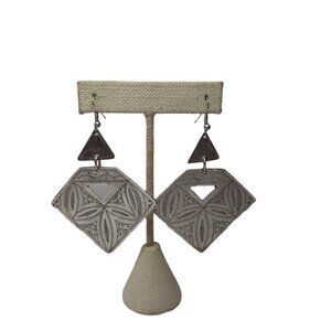 Pierced Earrings Metal Dangle Mediterranean Triangle Drop with Silver Tone Hook